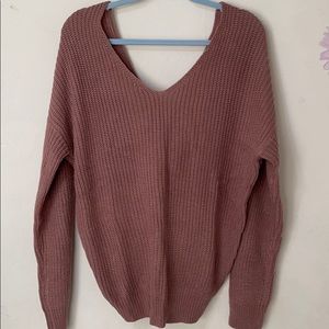 COPY - mauve v neck back bow sweater (new w/o tag)